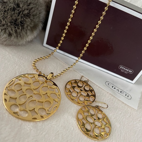 Coach Jewelry - Trending Signature Coach Medallion Necklace and Earrings, Beautiful Condition